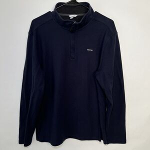 Calvin Klein 1/4 Zip Pullover Sweater Mens Size L Large Navy Blue Mock Neck EUC